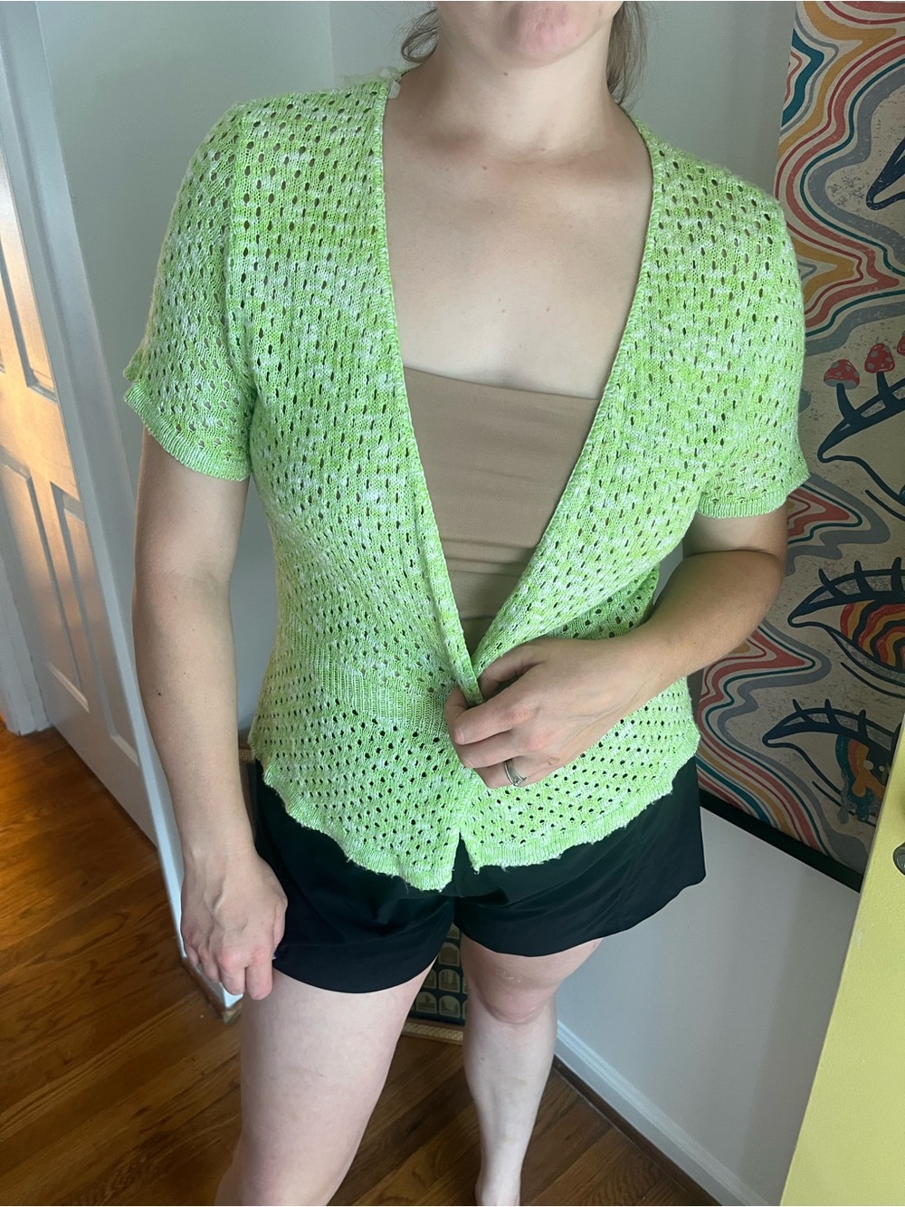 Kim Rogers Light Green Open Knit Short Sleeve Cardigan